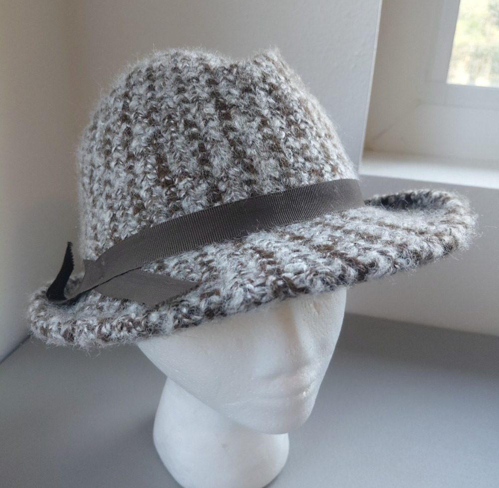 True Vintage Womens Knit Wool Fedora Hat Brown Speckled Made in Italy Small Cozy
